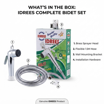 Idrees Toilet Shower – COMPLETE BRASS BODY with Chrome Finish & Flexible Hose Pipe