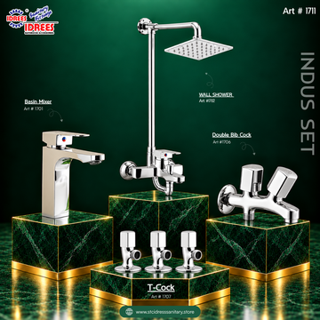 Idrees Indus Complete Bathroom Fitting Set – Modern Square Design
