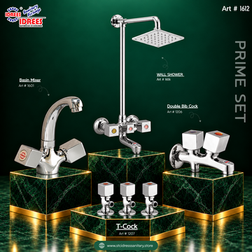 Idrees Prime Complete Bathroom Fitting Set – Square Handle Chrome Design