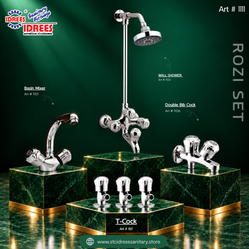 Idrees Rozi Complete Bathroom Fitting Set with Hand Shower – Chrome Finish